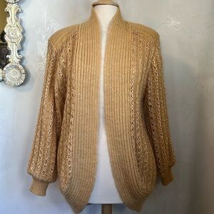 Alexa Grace Gold Wool & Mohair Blend Cardigan ribbon & pearl details Size Medium